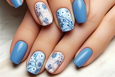 10 Mob Wife Nail Designs for the Confident Woman Nails Acrylic Designs, Cute Nail Art Designs, Cute Nail, Blue Nail Designs, Nail Design Ideas