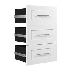 two black and white drawers are stacked on top of each other