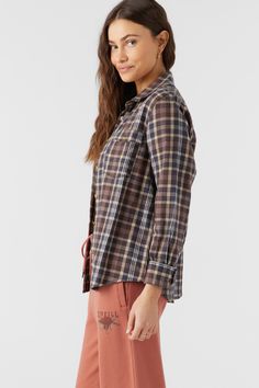 Always classic flannel shirt that has a front button design, allover plaid print and super soft feel. O'Neill Women's flannel shirt 27.5" In length Relaxed fit Brushed cotton flannel Front button closure with collar 100% Cotton brushed flannel Fall Flannel Shirt With Button Closure, Plaid Relaxed Fit Shirt For Fall, Relaxed Fit Plaid Shirt For Fall, Fall Button-up Flannel Shirt, Plaid Relaxed Fit Flannel Shirt For Fall, Relaxed Fit Plaid Flannel Shirt For Fall, Flannel Button-up Tops For Casual Gatherings, Fall Flannel Shirt For Casual Gatherings, Flannel Shirt For Casual Gatherings In Fall