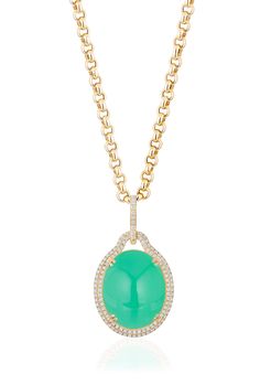 Chrysoprase Diamond 18k gold necklace  by fine jewelry designer Goshwara Formal Yellow Gold Chrysoprase Jewelry, Gold Chrysoprase Necklaces As A Gift, Elegant Round Chrysoprase Necklaces, Oval Chrysoprase Gemstone Necklaces, Luxury Gold Chrysoprase Necklace, Oval Chrysoprase Gemstone Necklace, Elegant Yellow Gold Chalcedony Necklaces, Yellow Gold Chalcedony Gemstone Necklace, Yellow Gold Chrysoprase Jewelry With Cabochon