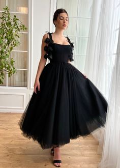 Timeless Noir Tulle Dress | Teuta Matoshi Teuta Matoshi, Tulle Midi Dress, Bow Belt, Black Tulle, Midi Cocktail Dress, Garden Parties, Tulle Fabric, Floral Applique, Ribbon Bow