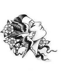 a drawing of a woman with flowers on her head and an arrow in the middle