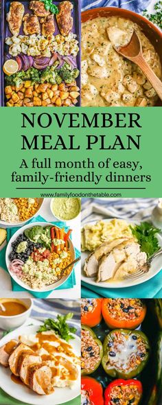 the november meal plan is full of family - friendly dinners