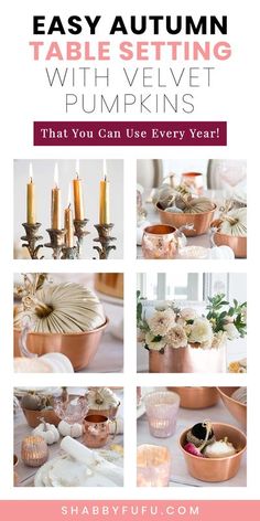 an easy autumn table setting with velvet pumpkins that you can use every year