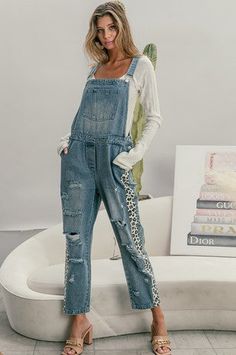 Wild For Overalls - JQ Clothing Co Distressed Medium Wash Jean Overalls, Relaxed Fit Distressed Denim Overalls, Light Wash Distressed Denim Overalls, Relaxed Fit Denim Overalls With Distressed Details, Blue Distressed Cotton Overalls, Denim Overalls, Distressed Denim, Leopard Print, Overalls