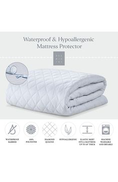 the waterproof and hypoatretic mattress protector is shown with instructions on how to use it