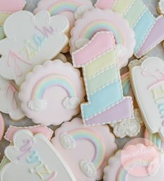 cookies decorated with pastel colors and rainbows