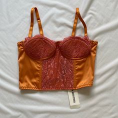 Out From Under Pink And Orange Corset. Bought While On Vacation. Originally 39 Gbp / 50 Usd Orange Corset, Urban Outfitters Corset, Silk Wrap Top, Silk Tops Blouses, Black Sheer Top, Satin Corset, Grey Blouse, Top Shirt Women, Navy Lace