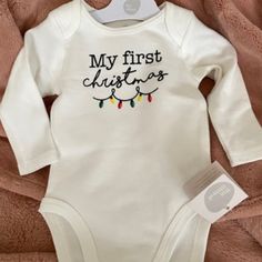 "My First Christmas" Onesie - Long-Sleeve 95% Organic Cotton 5% Spandex My First Christmas Onesie, Baby Onesie Ideas, Tiffany Baby Showers, Kids Birthday Shirt