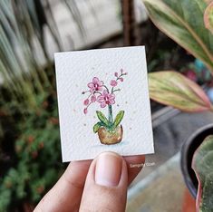 Small Card Drawings, How To Draw Orchids, Orchid Doodle, Orchid Reference, Small Flowers Drawing, Watercolour Orchid, Orchid Sketch, Hobonichi Ideas, Watercolor Orchids