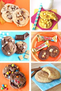 four different pictures of cookies and candy