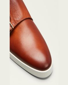 Santoni "Bankable" loafers in leather    Flat heel    Almond toe    Doublemonk strap vamp    Removable insole     Charcoal filter    Leather lining     Slipon style    Rubber outsole    Made in Italy Double Monk Strap, Monk Strap, Leather Flats, Bergdorf Goodman, Almond, Tops Designs, Filter, In Italy, Loafers