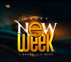 the happy new week logo is displayed on a dark background with yellow and black letters