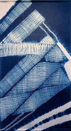 blue and white abstract painting with lines on it