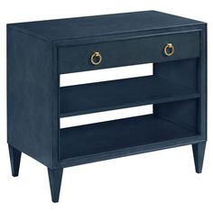 an image of a night stand with two drawers on one side and the bottom drawer open