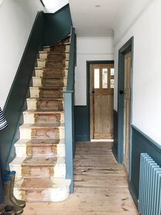 the stairs in this house have been painted blue