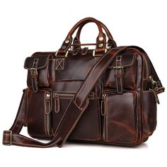 Buy TucciPolo 7028C Fashion Style Rare Cow Leather Men's Briefcase Laptop Bag -100% Guarantee genuine - excellent cow leather with double handles thats comfortable, and the strap can be adjusted freely. This bag can be used as: laptop bag, handbag, messenger bag, briefcase. Size approximately 16.5" L x 5" D x 12" H inches (42cm L x 13cm D x 30.5cm H) Color: Brown-red Weight: 1.64KG Bronze tone hardware Zipper top closure Features: * There're six pockets in the front, two pockets beside, one pock Leather Shoulder Bag For Business Trips With Top Handle, Business Travel Bag With Soft Leather And Top Handle, Leather Shoulder Bag Satchel For Business Trips, Business Travel Bag With Top Handle In Soft Leather, Leather Shoulder Satchel For Business Trips, Leather Satchel Tote For Business Trips, Leather Shoulder Bag With Top Handle And Luggage Sleeve, Leather Top Handle Shoulder Bag With Luggage Sleeve, Brown Top Handle Satchel For Business Trips