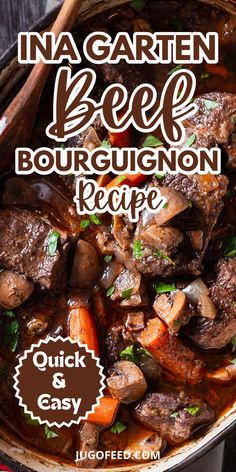 beef bourgugion recipe in a pot with carrots and parsley