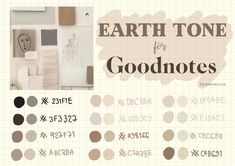 the earth tone for goodnots poster is displayed on a white background with various types of paper