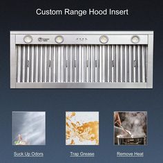 the range hood inserts are available in various sizes and colors