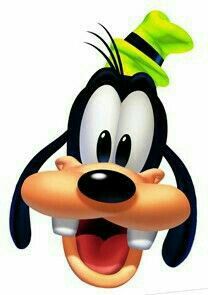 a cartoon goofy face with a green hat on top of it's head and tongue sticking out