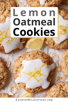 lemon oatmeal cookies with white icing on top