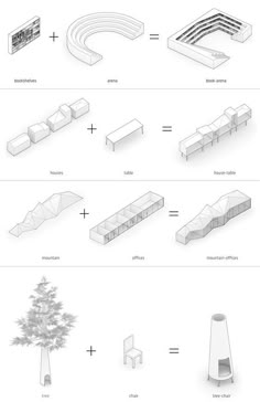 several different types of architectural drawings are shown in this diagram, and each is labeled with their own information