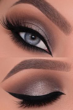 Glam Smokey Eye Makeup Blue Eyes, Grey And Purple Eyeshadow, Evening Make Up For Blue Eyes, Evening Eye Makeup For Blue Eyes, Homecoming Makeup Looks For Blue Eyes, Wedding Makeup Ideas For Blue Eyes, Blue Prom Eye Makeup, Elegant Prom Makeup Full Face, Make Up Yeux Bleus