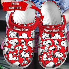 Get your product: Snoopy Custom Name Pattern Crocs Classic Clogs Shoes In White & Red
1. PRODUCT INFORMATION:

Incredibly light and fun to wear.
Water-friendly and buoyant; weighs only ounces.
Ventilation ports add breathability and help shed water and debris.
Easy to clean and quick to dry.
Upper: Croslite.
Lining: Croslite.
Sole: Croslite.
2. SIZE CHART:
3. RETURN:
We will gladly issue you a replacement item or issue a refund back to your original form of payment for any of the following reaso Snoopy Dog, Crocband Clog, Crocs Clog, Crocs Crocband, Clog Shoes, Crocs Classic Clogs, Wooden Shoes, Red Pattern, Crocs Shoes