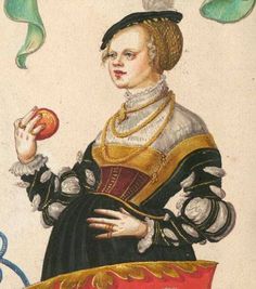 a painting of a woman holding an apple in her right hand and wearing a tiara