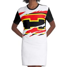 Loose and casual fit jersey t-shirt dress. Printed polyester blend front panel, solid color 100% cotton back/sleeves/rib. Size range XS-2XL. Wolayita Wolita Wolayta or Wolaita Ethiopia Welayta people Traditional Flag Colors. White Cotton T-shirt Dress With Graphic Print, White Fitted Short Sleeve T-shirt Dress, White Graphic Print T-shirt Dress With Crew Neck, White Crew Neck T-shirt Dress With Graphic Print, White Cotton T-shirt Dress With Crew Neck, White Cotton Crew Neck T-shirt Dress, Flag Colors, Dress For Sale, Casual Fit