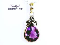 Beautifully Faceted AMETHYST PENDANT with sterling silver 925 bale and Sterling 925 setting. Genuine Amethyst gemstone is a lovely faceted Pear shape gemstone of medium shade of purple. I fell in love with this stone and hope you will love the finished pendant. This Amethyst is translucent and bright. Real Gemstone in a Sterling bezel setting.  measures 1.5 INCH x under 5/8" wide. This elegant pendant is a splendid gift for the special woman in your life, someone who is a gemstone lover, specifically an Amethyst Lover, for a birthday gift for Her, a girlfriend, wife, mother, young woman, wife or daughter and a perfect stone for the February birthstone lover.  Overall length is 1 1/2 INCH including the Bale x 5/8 inch wide.  Awesome size with beautiful faceted gemstone.  No chain included u Classic Amethyst Pendant Jewelry, Classic Faceted Amethyst Jewelry, Elegant Faceted Gemstones In Sterling Silver, Elegant Faceted Sterling Silver Gemstones, Sterling Silver Teardrop Gemstones With Accents, Classic Amethyst Gemstone Jewelry, Amethyst Pendant Gemstone For Anniversary, Amethyst Pendant For Anniversary, Faceted Sterling Silver Gemstones For Formal Occasions