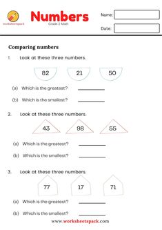 the worksheet for comparing numbers