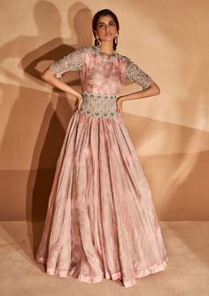 Luxury Pink Anarkali Lehenga, Luxury Anarkali Gown With Long Skirt, Luxury Pink Anarkali Embroidered Dress, Luxury Pink Anarkali Set For Formal Occasions, Luxury Pink Anarkali Set For Traditional Ceremonies, Luxury Diwali Gown For Women, Luxury Pink Hand Embellished Anarkali Set, Luxury Pink Georgette Gown, Luxury Peach Anarkali Set For Wedding