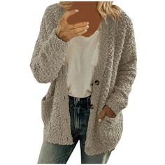 Women Casual Plus Size Plush Sweater Pockets Outerwear Buttons Cardigan Coat Season:Spring/Autumn/Winter Gender: Women Occasion:Casual,Fashion Material:polyester Pattern Type:Solid Sleeve Length:Long Thickness:Standard Package include:1 PC Women Coat Material:100%polyester. soft Knitted, lightweight, skin-friendly ,very comfort to wear.Perfect Jacket Overcoat Outwear Cardigan. Features:Special fabric printing, colorful rainbow, 2020 fashion front, Casual loose fitting and elegant, Flattering, delightful top. Ocassions: This trench coat is perfect for spring,autumn, winter. Warm and comfy, Well matched with all apparels. Please compare the detail sizes with yours before you buy!!! Size: 3XL.  Color: Gray.  Gender: female.  Age Group: adult. Winter 2023 2024 Fashion Trends, 2023 2024 Fashion Trends, Fashion For Plus Size Women, Fashion For Plus Size, Womens Sweater Coats, Fall Winter 2023 2024, 2024 Fashion Trends, Jeans Overall, Casual Outwear