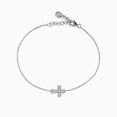 Effy 925 Sterling Silver Diamond Cross Bracelet Classic Sterling Silver Charm Bracelet With Silver Chain, Classic White Gold Charm Bracelet With Silver Chain, Timeless Sterling Silver Hallmarked Bracelets, Diamond Bracelets With Silver Chain For Gift, Timeless Silver Diamond Chain Bracelet, Elegant Diamond Bracelet With Silver Chain In White Gold, Fine Jewelry White Gold Bracelet, Classic White Gold Charm Bracelet With Sterling Silver Clasp, Classic White Gold Charm Bracelet With Silver Clasp