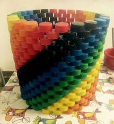 a stack of lego blocks sitting on top of a table