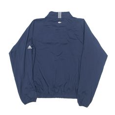 Item is in good used condition. >Size: S >Armpit To Armpit: 20" >Armpit To Cuff: 23" >Collar To Hem: 24" Blue Casual Windbreaker With Ribbed Cuffs, Casual Blue Windbreaker With Ribbed Cuffs, Navy Sportswear Windbreaker For Sports, Outdoor Blue Track Jacket With Ribbed Cuffs, Casual Navy Track Jacket For Sports Events, 90s Blue Sports Track Jacket, 90s Blue Track Jacket For Sports, Casual Blue Sports Windbreaker, 90s Style Blue Track Jacket For Sports