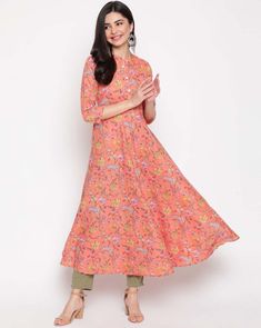 Floral Anarkali Dresses, Floral Print Anarkali, Floral Anarkali, Kurti Dress, Orange Floral Print, Kurta Neck Design, Anarkali Kurta, Anarkali Dress, Delhi India