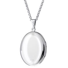 An adult-size plain polished sterling silver oval locket on a Rolo chain necklace. Locket Dimensions: 20 mm W x 25 mm H Chain Length: 20" Classic Oval Link Locket Necklace, Oval Sterling Silver Locket Necklace, Classic Silver Locket Necklace, White Gold Sterling Silver Oval Pendant Locket Necklace, Silver Sterling Silver Locket Necklace With Oval Link, Sterling Silver Locket Necklace With Oval Link, Sterling Silver Oval Link Locket Necklace, Silver Locket Necklace With Polished Oval Pendant, Silver Oval Pendant Locket Necklace With Polished Finish