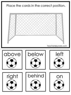 a soccer goal with words and pictures to match it