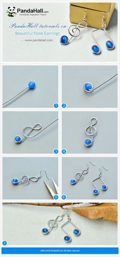 instructions to make wire wrapped earrings with blue beads