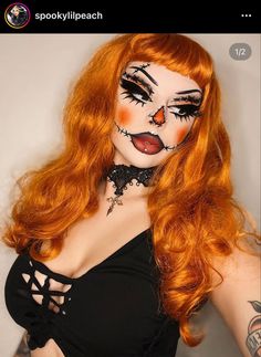 Halloween Costumes Cool Makeup, Halloween Face Paint Women, Scary Scarecrow Makeup Women, Face Paint Halloween Women, Scarecrow Makeup Pretty, Scarecrow Costume Makeup, Jackolantern Makeup, Hallowen Ideas Makeup, Scary Scarecrow Makeup