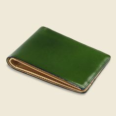 Small Bi-Fold Wallet - Green Stag Provisions, Leather Billfold, Go The Distance, Card Sleeves, Leather Projects, Fold Wallet, Classic Italian, Handcrafted Leather, Green Leather