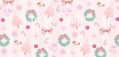 a pink christmas wallpaper with candy canes and bows