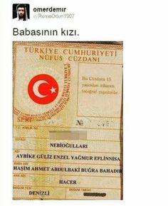 an image of a fake turkey passport with the caption that reads, babasin kizi