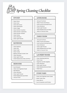 the spring cleaning checklist is shown in black and white