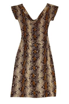 Current Boutique-Diane von Furstenberg - Cowl Neck Snakeskin Dress Sz 2 Brown Stretch Dress For Formal Occasions, Formal Brown Stretch Dress, Snakeskin Dress, Nude Heeled Sandals, Silk Summer Dress, Camel Blazer, Snake Skin Dress, Fun At Work, Street Casual