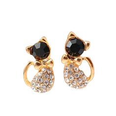 Gold Tone Cat Design Stud Earrings. Faux Black Gemstone Head With Rhinestone Body. Lightweight And Nwt! Elegant Cat Ears Jewelry With Cat Design, Elegant Cat Design Jewelry For Party, Elegant Party Jewelry With Cat Design, Party Jewelry With Cat Design And Cat Ears, Party Jewelry With Cat Design, Black Cat Ears Earrings For Party, Cat Stud Earrings, Colorful Stones, Cat Earrings Studs