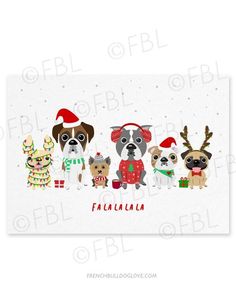 three dogs wearing christmas sweaters and santa's hats, with the word fauva